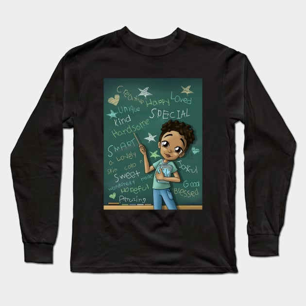 African American Boy Light Brown and Positive Words Long Sleeve T-Shirt by treasured-gift